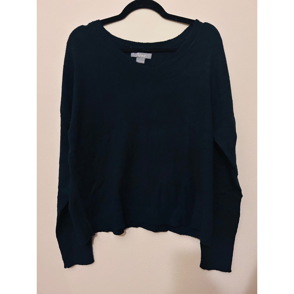 Natural Reflections V-Neck Sweater Women Large Black Excellent Side Slit